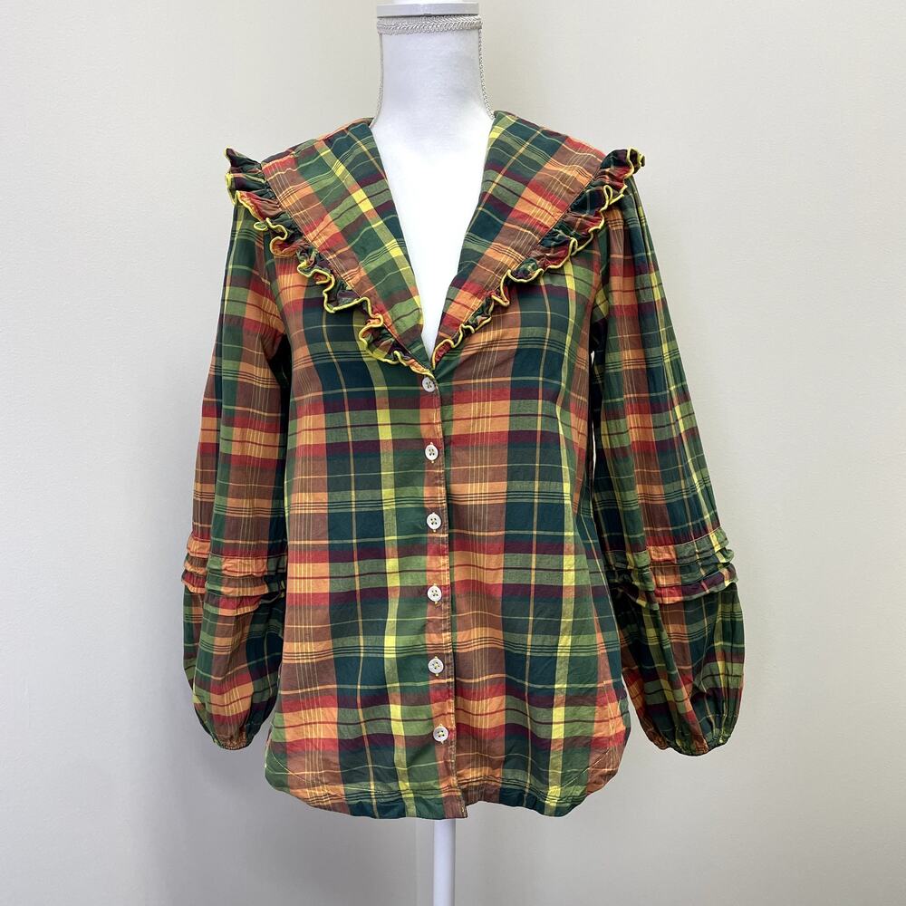 Free People Molly Plaid Ruffle Top XS Festival